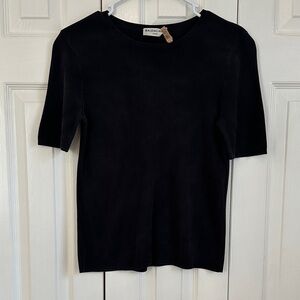 Balenciaga Classic 100% Silk Black Short Sleeve Top Size 36 ERU or 4 US